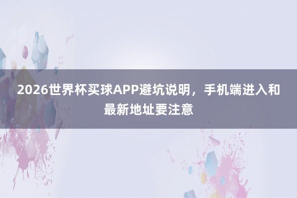 2026世界杯买球APP避坑说明，手机端进入和最新地址要注意