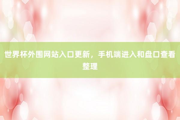 世界杯外围网站入口更新，手机端进入和盘口查看整理