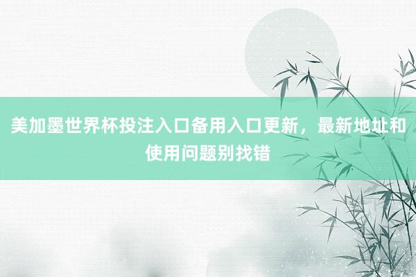 美加墨世界杯投注入口备用入口更新，最新地址和使用问题别找错